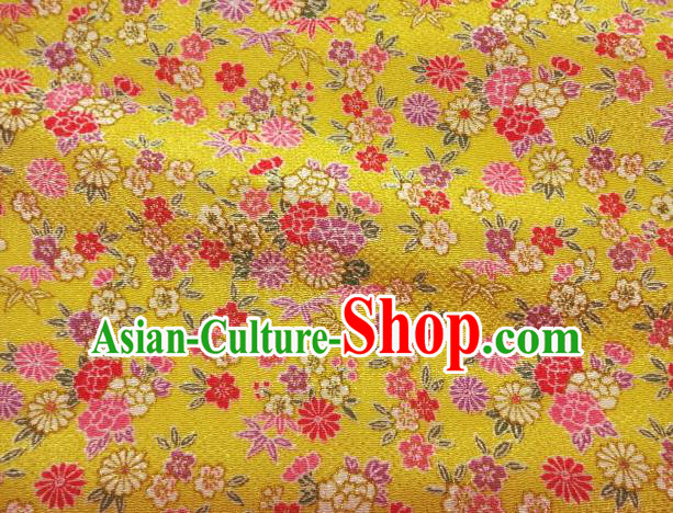 Asian Traditional Classical Daisy Pattern Yellow Brocade Tapestry Satin Fabric Japanese Kimono Silk Material