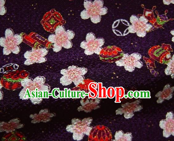 Asian Traditional Classical Sakura Pattern Purple Brocade Tapestry Satin Fabric Japanese Kimono Silk Material