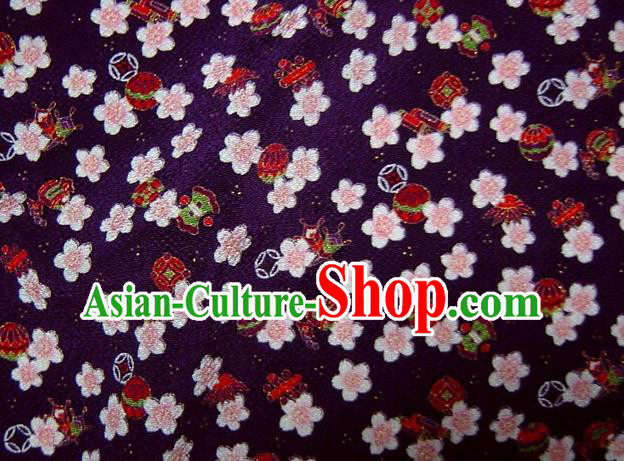Asian Traditional Classical Sakura Pattern Purple Brocade Tapestry Satin Fabric Japanese Kimono Silk Material