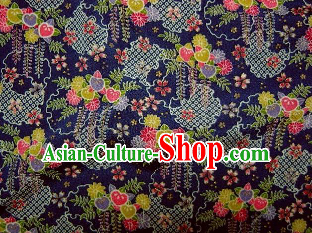 Asian Traditional Classical Chrysanthemum Pattern Navy Brocade Tapestry Satin Fabric Japanese Kimono Silk Material