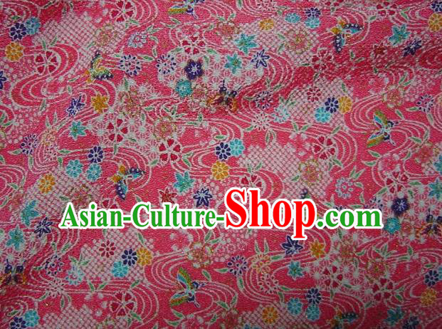 Asian Traditional Classical Maple Leaf Pattern Pink Brocade Tapestry Satin Fabric Japanese Kimono Silk Material