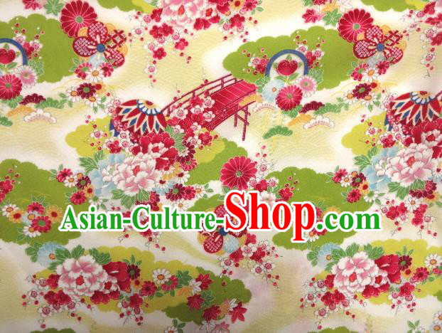 Asian Traditional Classical Peony Pattern Yellow Brocade Tapestry Satin Fabric Japanese Kimono Silk Material