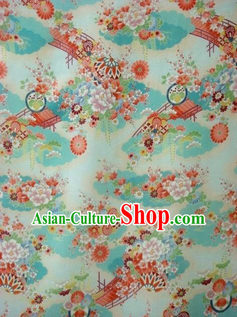 Asian Traditional Classical Peony Pattern Green Brocade Tapestry Satin Fabric Japanese Kimono Silk Material