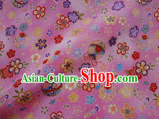 Asian Traditional Kimono Classical Sakura Bells Pattern Pink Brocade Tapestry Satin Fabric Japanese Silk Material