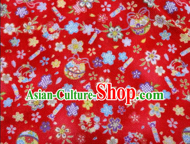 Asian Traditional Kimono Classical Sakura Bells Pattern Red Brocade Tapestry Satin Fabric Japanese Silk Material