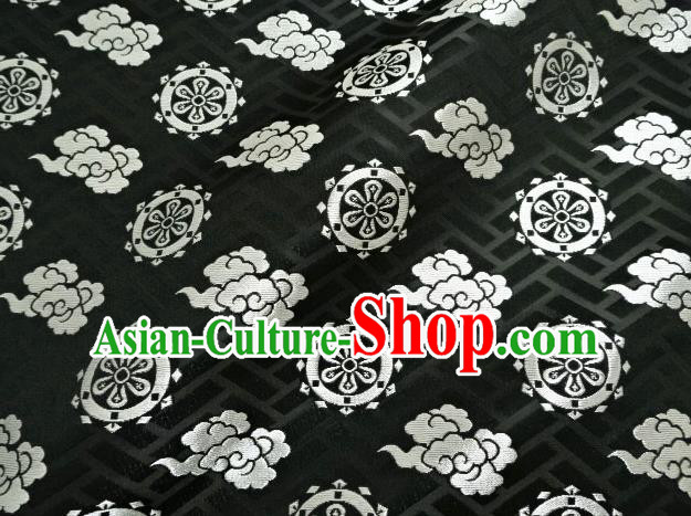 Asian Traditional Kimono Classical Clouds Pattern Black Nishijin Brocade Tapestry Satin Fabric Japanese Silk Material