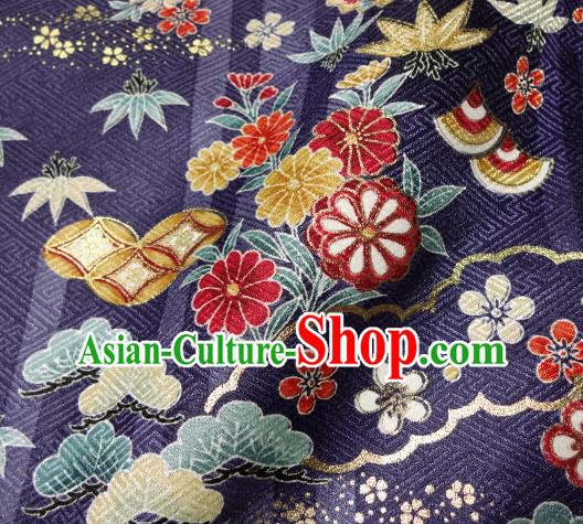 Asian Traditional Kimono Classical Peony Pattern Purple Brocade Tapestry Satin Fabric Japanese Kyoto Silk Material