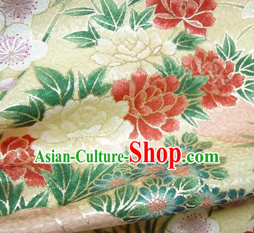 Asian Traditional Kimono Classical Peony Orchid Pattern Golden Brocade Tapestry Satin Fabric Japanese Kyoto Silk Material
