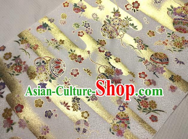 Asian Traditional Kimono Classical Ball Pattern White Brocade Tapestry Satin Fabric Japanese Kyoto Silk Material