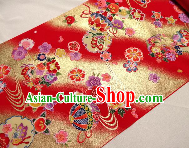 Asian Traditional Kimono Classical Ball Pattern Red Brocade Tapestry Satin Fabric Japanese Kyoto Silk Material