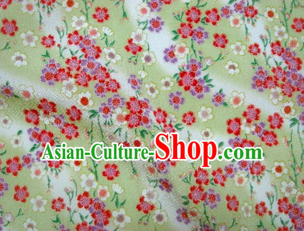 Asian Traditional Classical Sakura Pattern Green Brocade Tapestry Satin Fabric Japanese Kimono Silk Material