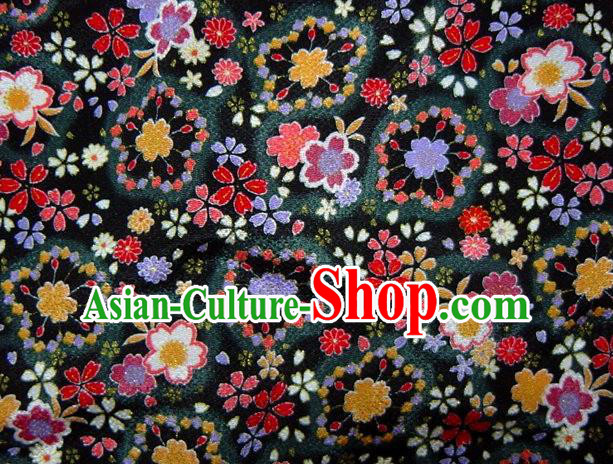 Asian Traditional Classical Sakura Pattern Black Brocade Tapestry Satin Fabric Japanese Kimono Silk Material