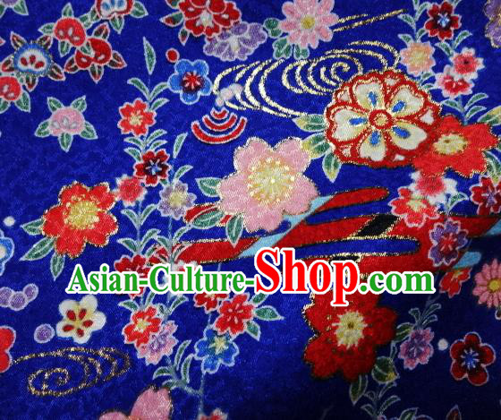 Asian Traditional Kimono Classical Primula Obconica Hance Pattern Royalblue Brocade Tapestry Satin Fabric Japanese Kyoto Silk Material