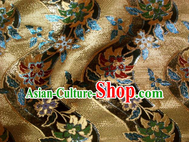 Asian Traditional Damask Classical Peony Pattern Black Brocade Fabric Japanese Kimono Tapestry Satin Silk Material