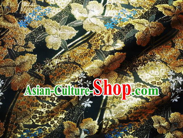 Asian Traditional Damask Classical Pattern Black Brocade Fabric Japanese Kimono Tapestry Satin Silk Material