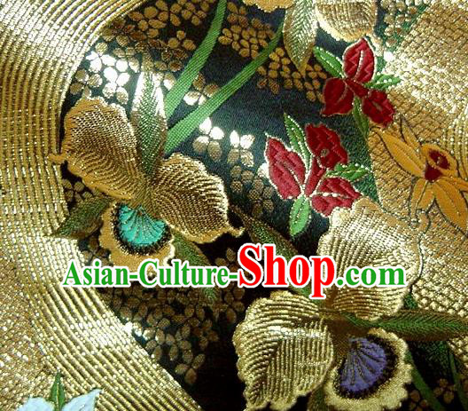 Asian Traditional Damask Classical Flowers Pattern Black Brocade Fabric Japanese Kimono Tapestry Satin Silk Material