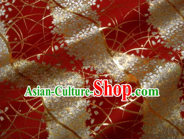 Asian Traditional Baldachin Classical Sakura Pattern Red Brocade Fabric Japanese Kimono Tapestry Satin Silk Material