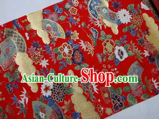 Asian Traditional Kimono Classical Flowers Pattern Red Damask Brocade Fabric Japanese Kyoto Tapestry Satin Silk Material