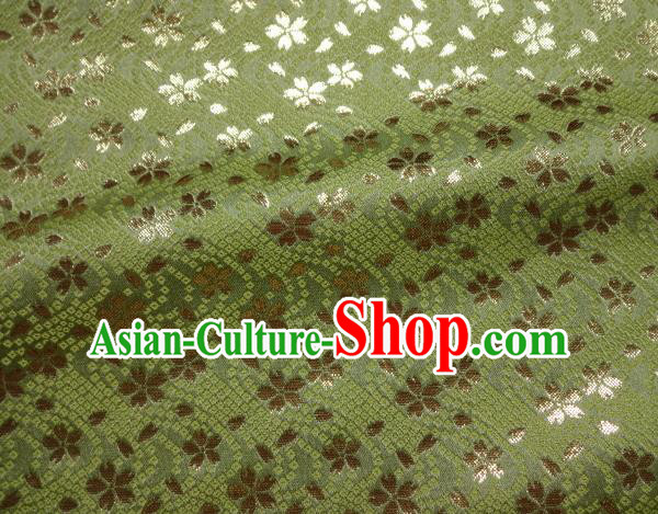 Asian Traditional Baldachin Classical Sakura Pattern Green Brocade Fabric Japanese Kimono Tapestry Satin Silk Material