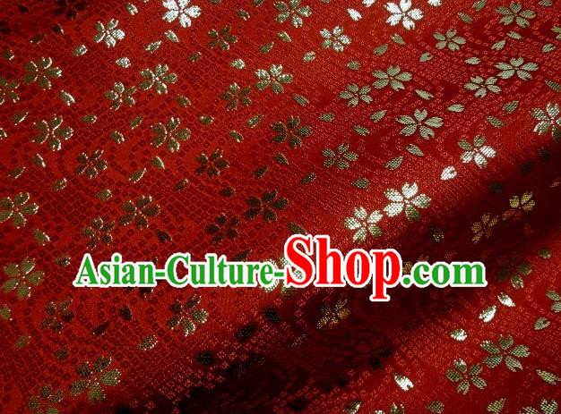 Asian Traditional Baldachin Classical Sakura Pattern Red Brocade Fabric Japanese Kimono Tapestry Satin Silk Material