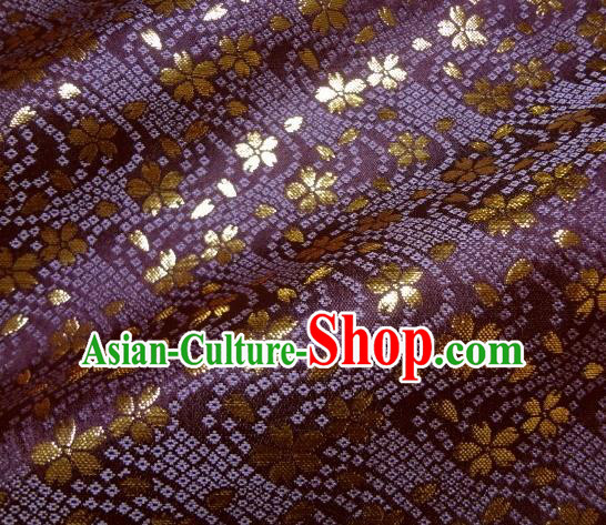 Asian Traditional Baldachin Classical Sakura Pattern Purple Brocade Fabric Japanese Kimono Tapestry Satin Silk Material