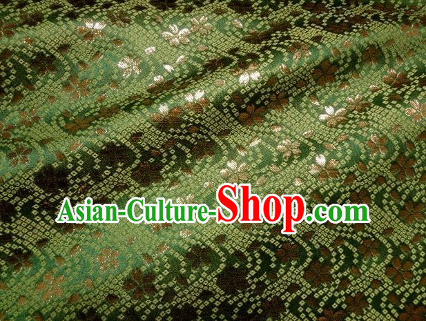 Asian Traditional Baldachin Classical Sakura Pattern Deep Green Brocade Fabric Japanese Kimono Tapestry Satin Silk Material