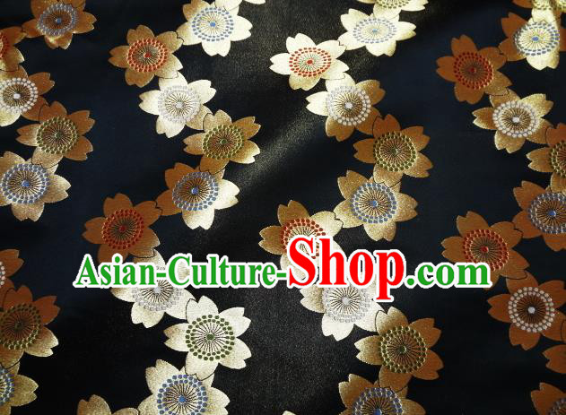 Asian Traditional Baldachin Classical Big Sakura Pattern Black Brocade Fabric Japanese Kimono Tapestry Satin Silk Material