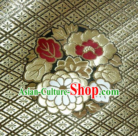 Asian Traditional Baldachin Classical Four Flowers Pattern Golden Brocade Fabric Japanese Kimono Tapestry Satin Silk Material
