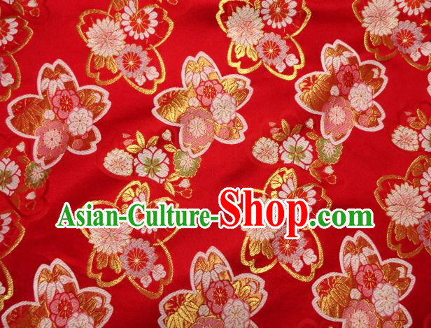 Asian Traditional Baldachin Classical Sakura Daisy Pattern Red Brocade Fabric Japanese Kimono Tapestry Satin Silk Material