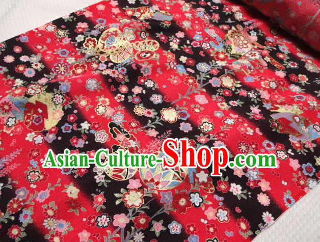 Asian Traditional Kimono Classical Sakura Ball Pattern Black Damask Brocade Fabric Japanese Kyoto Tapestry Satin Silk Material