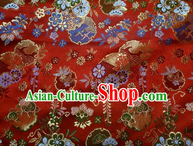 Asian Traditional Red Baldachin Classical Sakura Pattern Brocade Fabric Japanese Kimono Tapestry Satin Silk Material