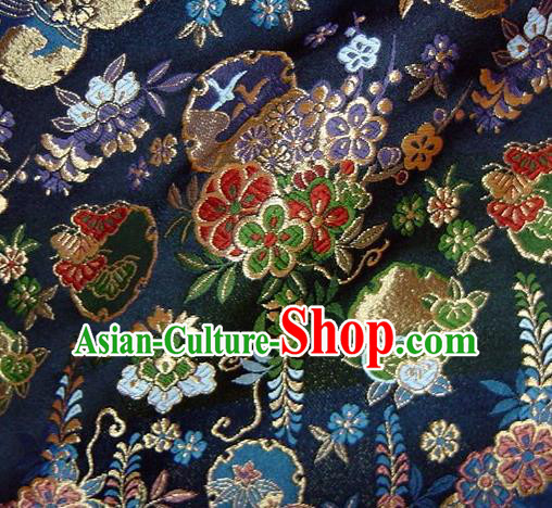 Asian Traditional Navy Baldachin Classical Sakura Pattern Brocade Fabric Japanese Kimono Tapestry Satin Silk Material