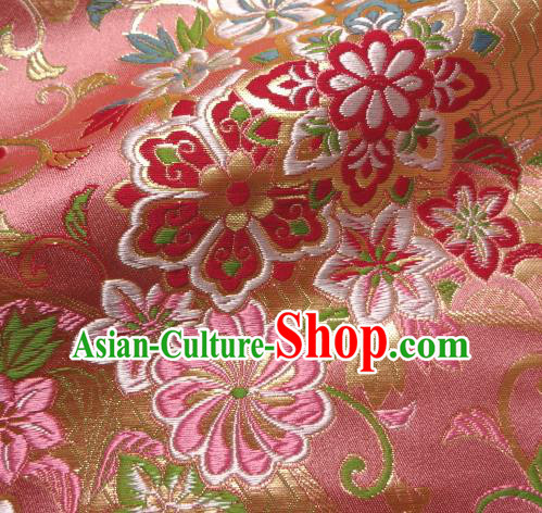 Asian Traditional Baldachin Classical Daisy Pattern Pink Brocade Fabric Japanese Kimono Tapestry Satin Silk Material