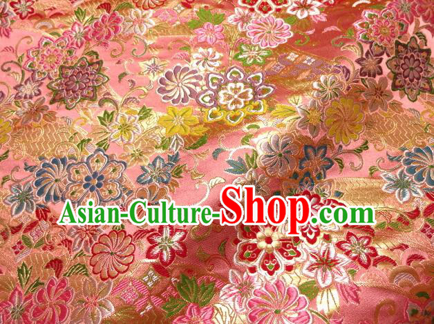 Asian Traditional Baldachin Classical Daisy Pattern Pink Brocade Fabric Japanese Kimono Tapestry Satin Silk Material