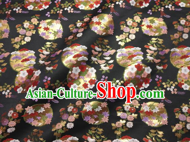 Asian Traditional Baldachin Classical Plum Blossom Pattern Black Brocade Fabric Japanese Kimono Tapestry Satin Silk Material