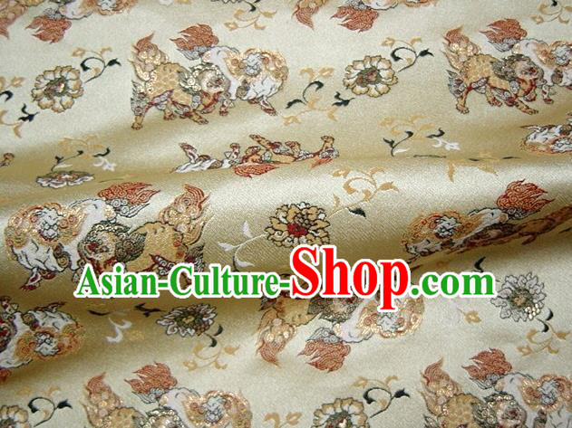 Asian Traditional Baldachin Classical Lion Pattern Golden Brocade Fabric Japanese Kimono Tapestry Satin Silk Material