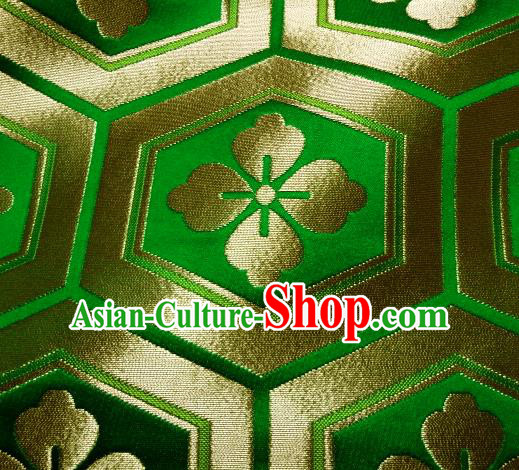 Asian Traditional Kyoto Kimono Classical Tortoise Shell Pattern Green Damask Brocade Fabric Japanese Tapestry Satin Silk Material