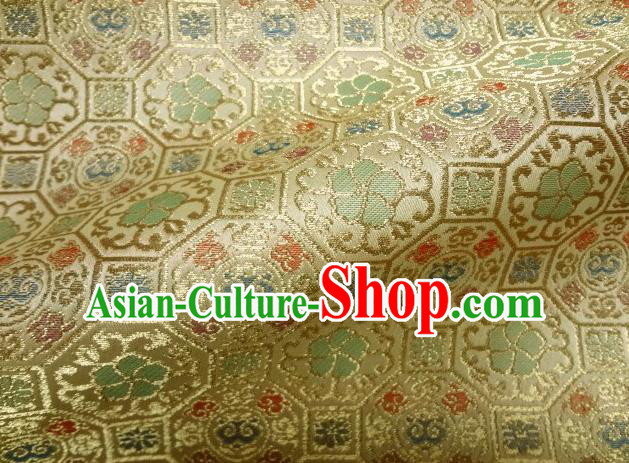 Asian Traditional Kyoto Kimono Golden Brocade Classical Ganoderma Pattern Damask Fabric Japanese Tapestry Satin Silk Material
