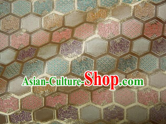 Asian Traditional Kyoto Kimono Golden Brocade Classical Hexagon Pattern Damask Fabric Japanese Tapestry Satin Silk Material