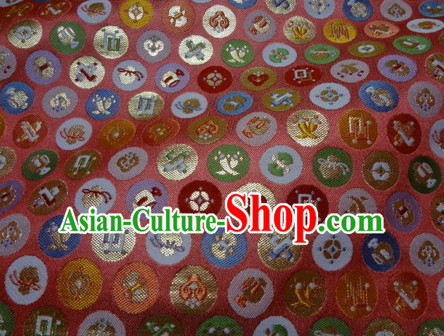 Asian Traditional Japanese Kimono Pink Brocade Classical Pattern Damask Fabric Tapestry Satin Silk Material