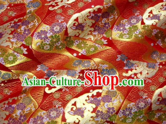 Asian Traditional Red Damask Brocade Fabric Japanese Kimono Classical Sakura Pattern Tapestry Satin Silk Material