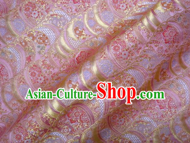 Asian Traditional Pink Damask Brocade Fabric Japanese Kimono Classical Wave Pattern Tapestry Satin Silk Material