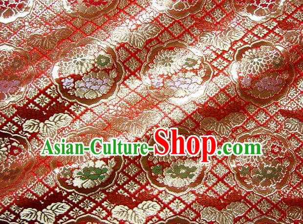 Asian Traditional Red Damask Brocade Fabric Japanese Kimono Classical Chrysanthemum Pattern Tapestry Satin Silk Material