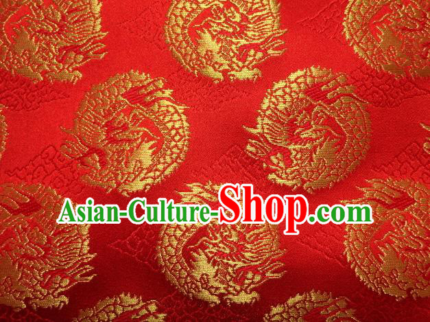 Asian Traditional Baldachin Classical Round Dragons Pattern Red Brocade Fabric Japanese Kimono Tapestry Satin Silk Material