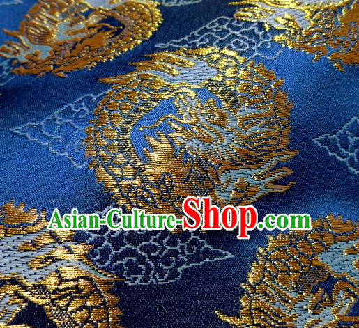 Asian Traditional Baldachin Classical Round Dragons Pattern Royalblue Brocade Fabric Japanese Kimono Tapestry Satin Silk Material