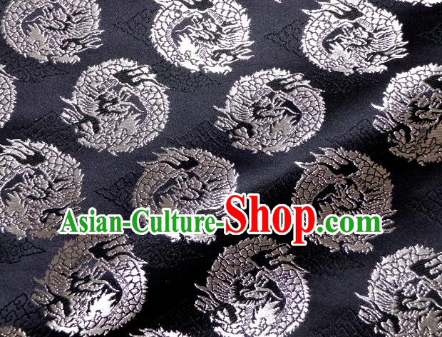 Asian Traditional Baldachin Classical Dragons Pattern Black Brocade Fabric Japanese Kimono Tapestry Satin Silk Material