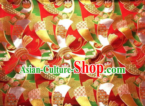 Asian Traditional Baldachin Classical Knot Pattern Red Brocade Fabric Japanese Kimono Tapestry Satin Silk Material