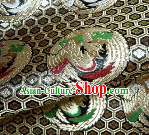Asian Traditional Baldachin Classical Round Phoenix Pattern Black Brocade Fabric Japanese Kimono Tapestry Satin Silk Material