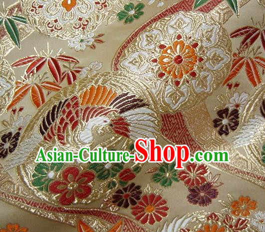 Asian Traditional Baldachin Classical Round Phoenix Pattern Light Golden Brocade Fabric Japanese Kimono Tapestry Satin Silk Material