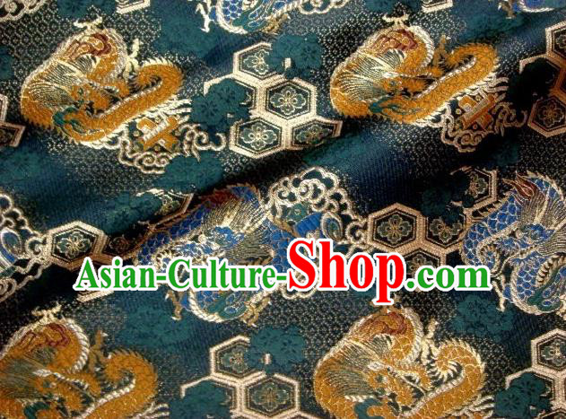 Asian Traditional Baldachin Classical Dragon Pattern Atrovirens Brocade Fabric Japanese Kimono Tapestry Satin Silk Material